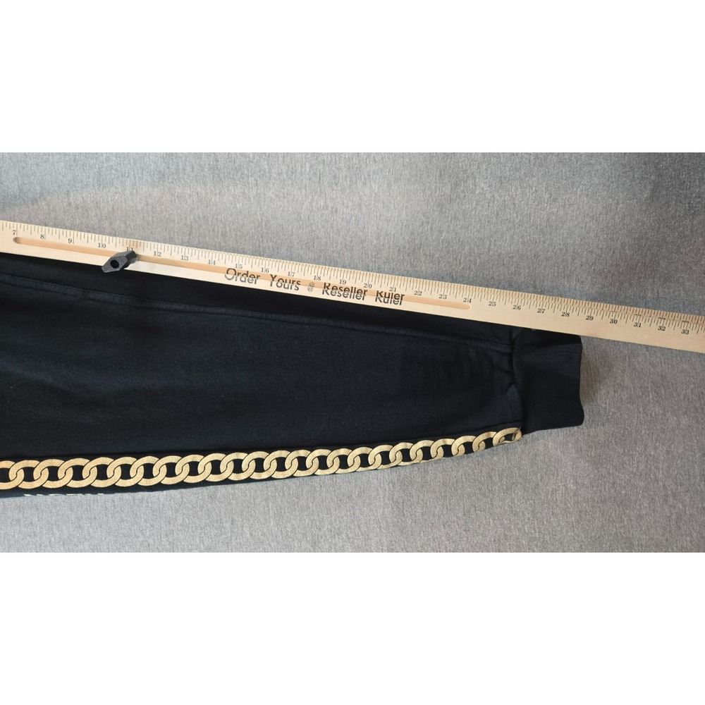 True Religion Joggers Mens Small Black Gold Chain Link Spellout Pants Cotton - Picture 5 of 10